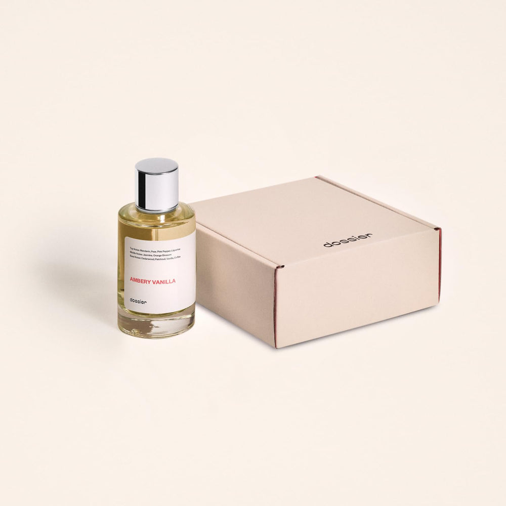 Dossier Ambery Vanilla, envase de diseño elegante para regalo premium.
