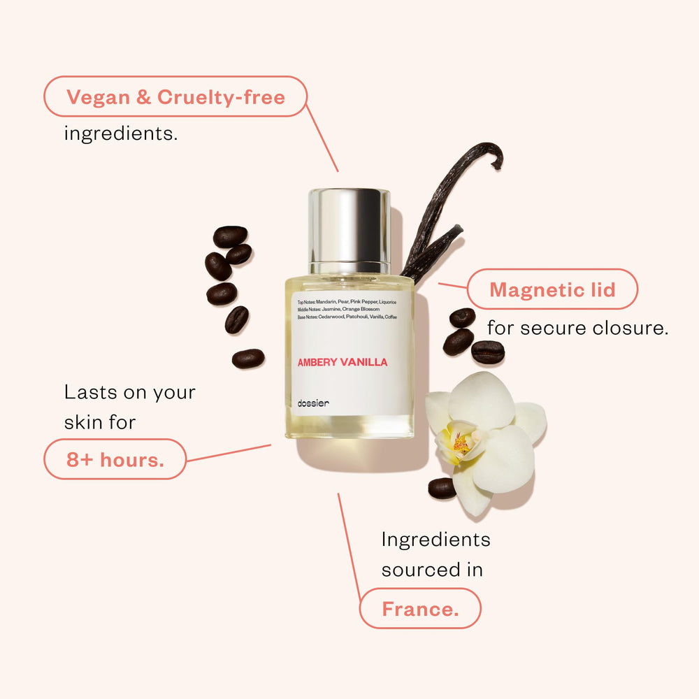 Dossier Ambery Vanilla, notas de corazón florales para una sensación femenina.