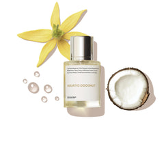 Dossier Aquatic Coconut, botella cercana, aroma fresco para uso diario.