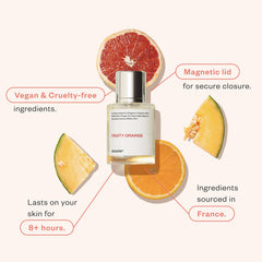 Frasco Fruity Orange frente, diseño elegante y sofisticado.