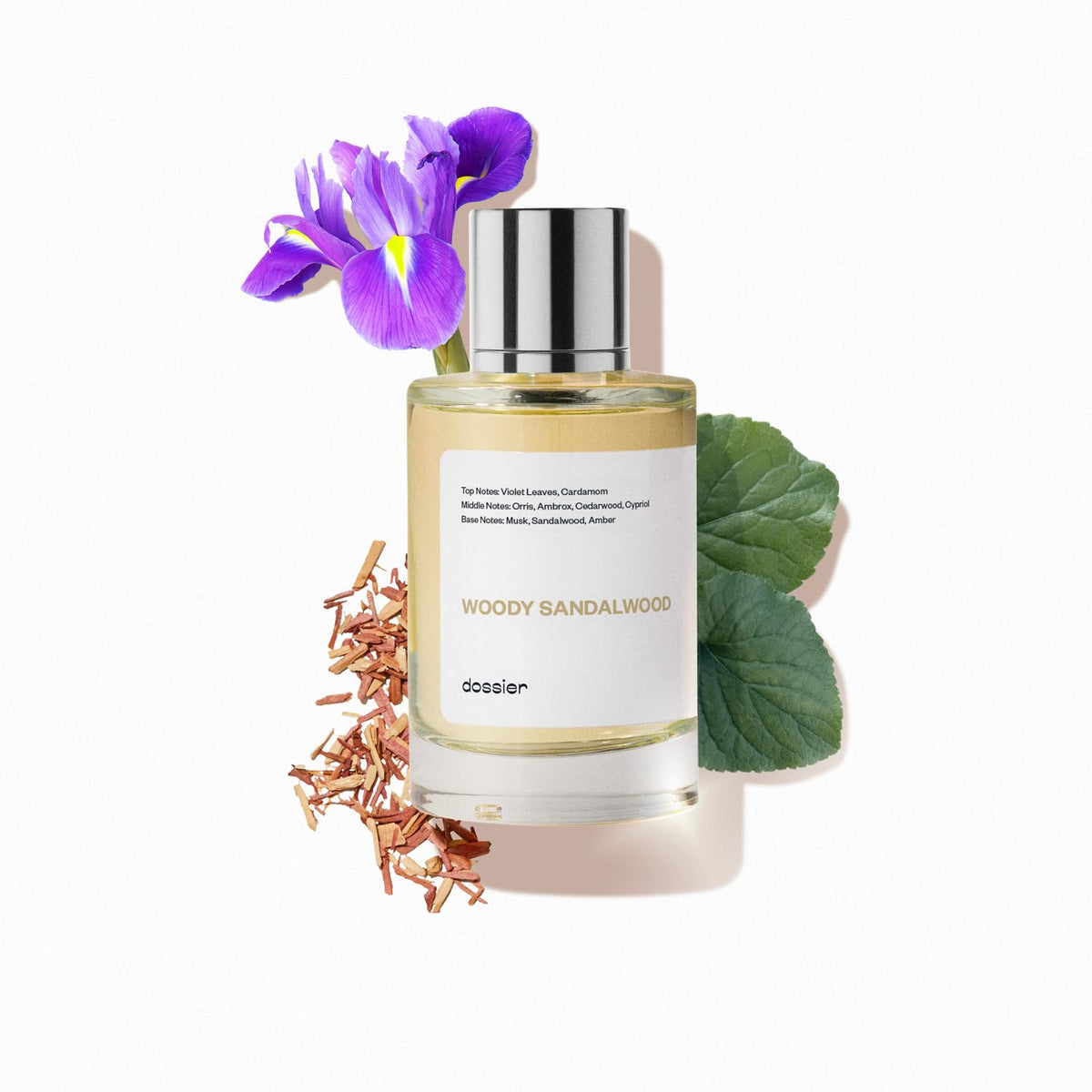 Dossier Perfume botella sandalo, aroma versátil para uso diario y elegante.