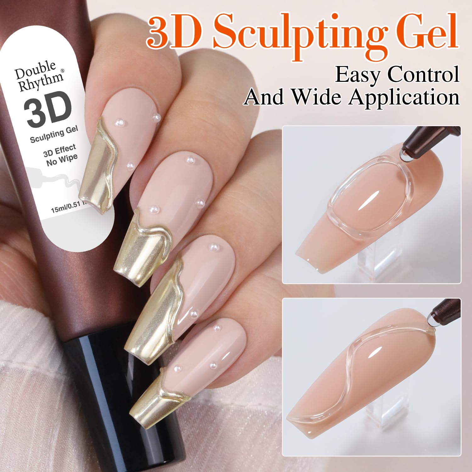 Double Rhythm gel escultura 3D, aplicación sin herramientas para modelar uñas con facilidad.