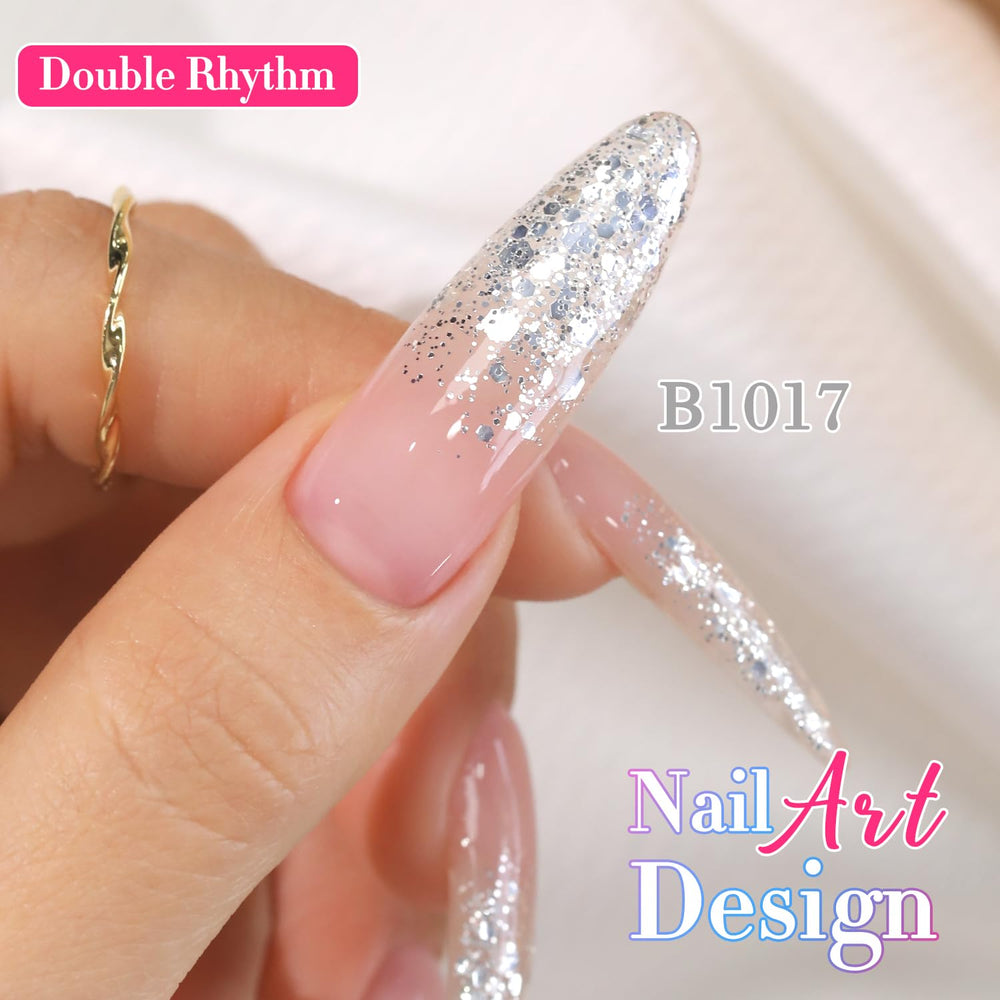 Aplicación de uñas con brillo glitter de Double Rhythm