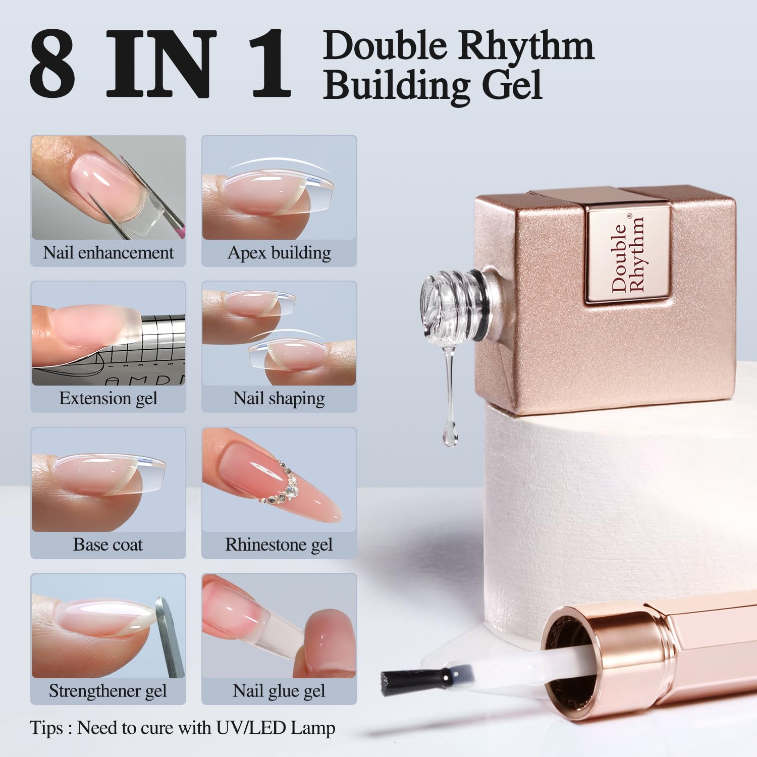 Double Rhythm Builder Uñas Claro, crea apex y alarga ligeramente