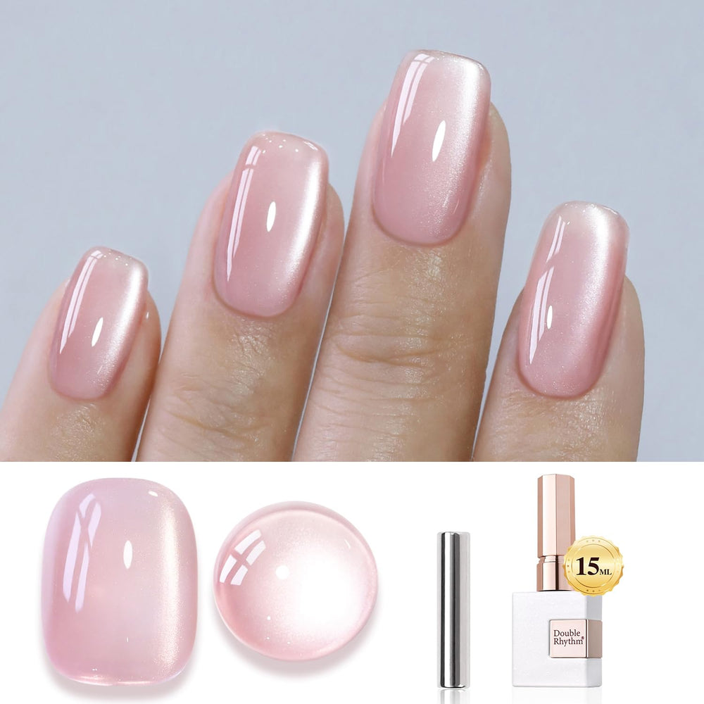 Double Rhythm Gel ojo-de-gato con iman muestra efecto magnético para uñas llamativas.