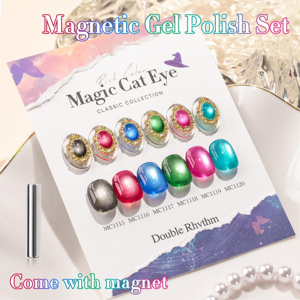 Gel Double Rhythm effet œil-de-chat aimant, impression magnétique pour des reflets profonds.