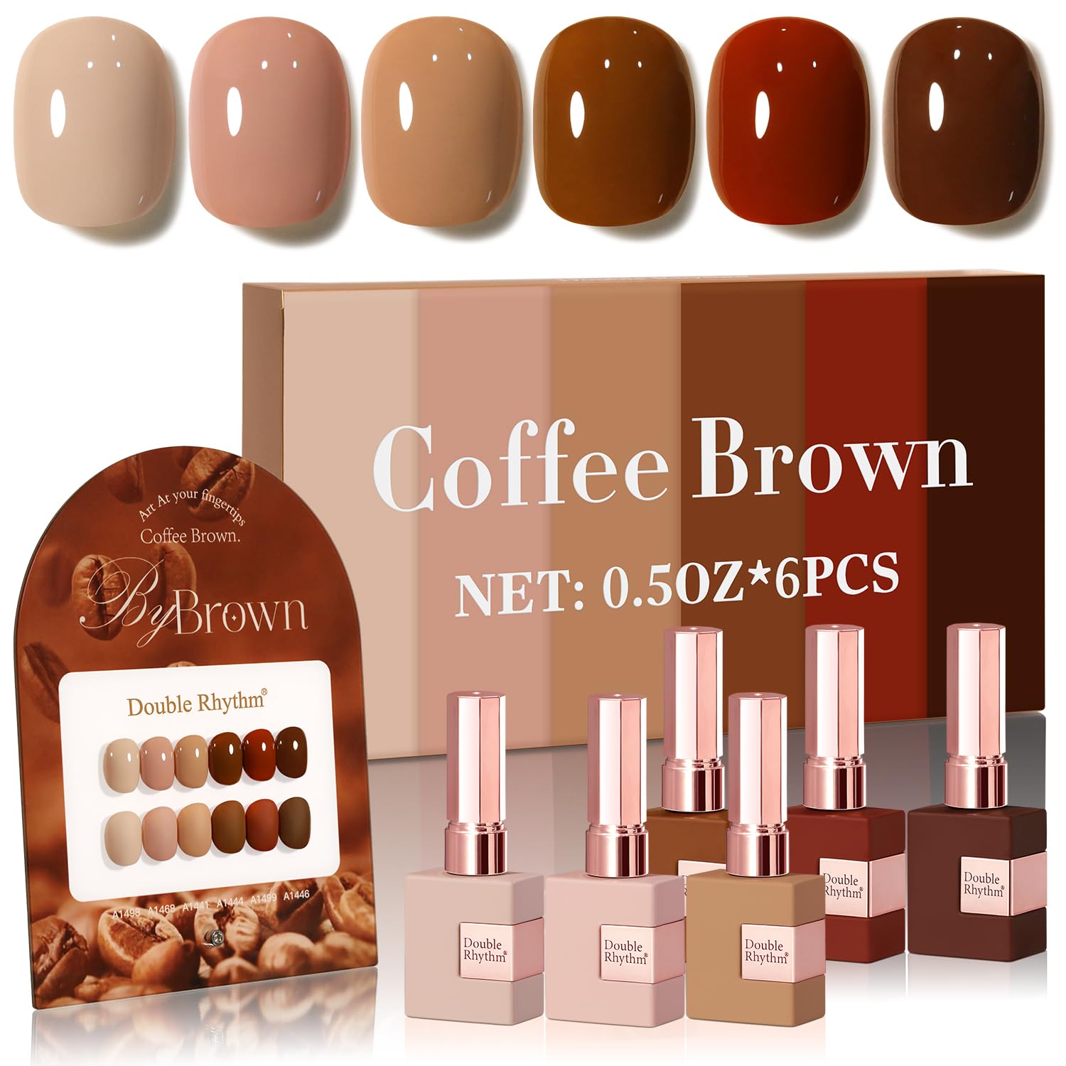 Vernis gel Double Rhythm, ensemble 6 pièces, teinte uniforme pour une manucure variée.