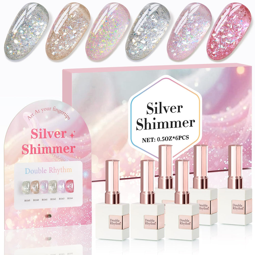Double Rhythm ensemble vernis gel scintillant sur présentoir avec 6 teintes assorties