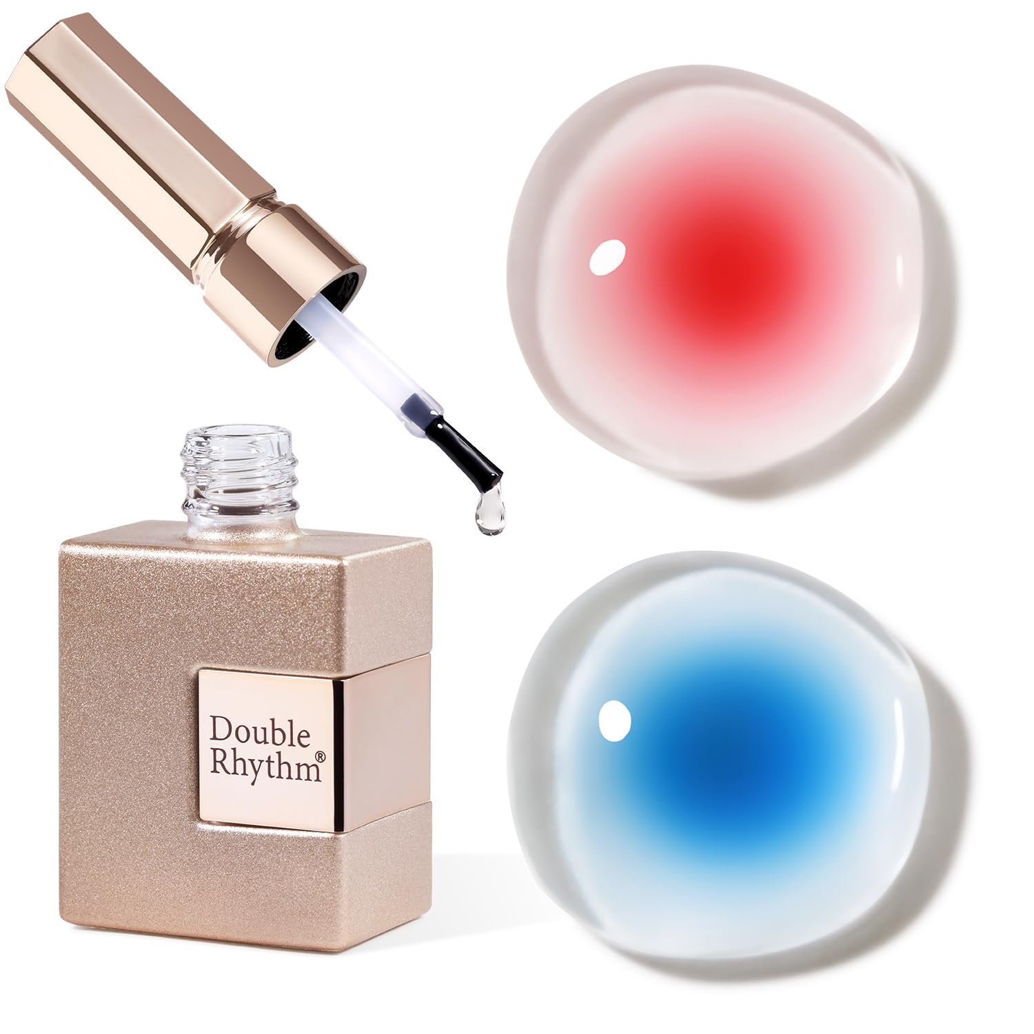 Double Rhythm blooming gel muestra efecto acuarela en la botella para decoración creativa.