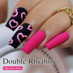 Double Rhythm gel brillo alto para acabado profesional en casa.
