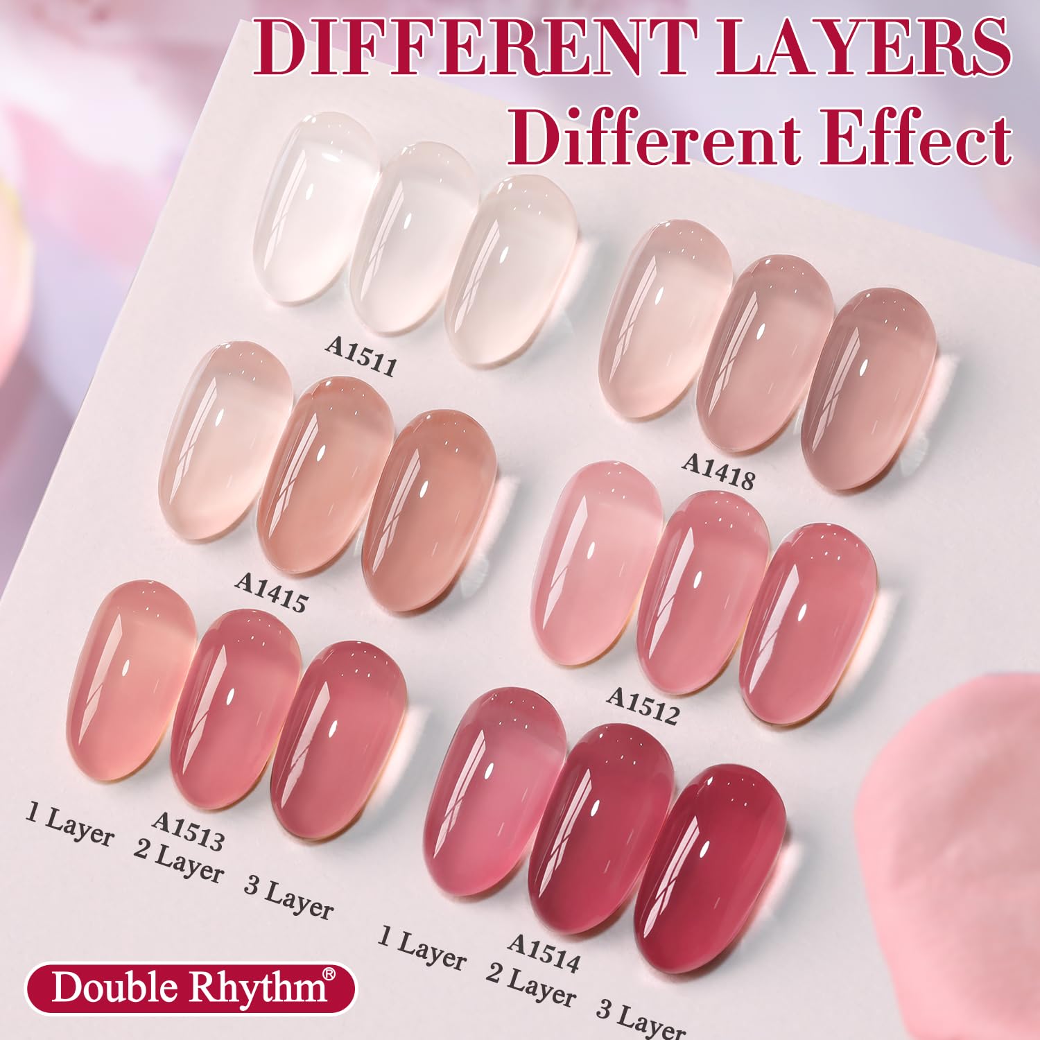 Double Rhythm esmalte gel brillo escarcha rosa, 15 ml, acabado luminoso.