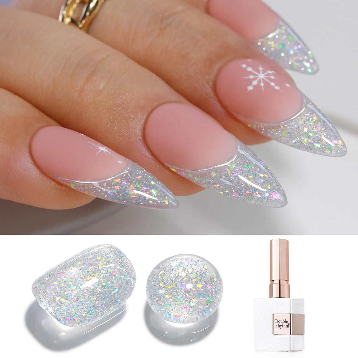 Double Rhythm Esmalte Gel Glitter: botella clara con brillo intenso para uñas