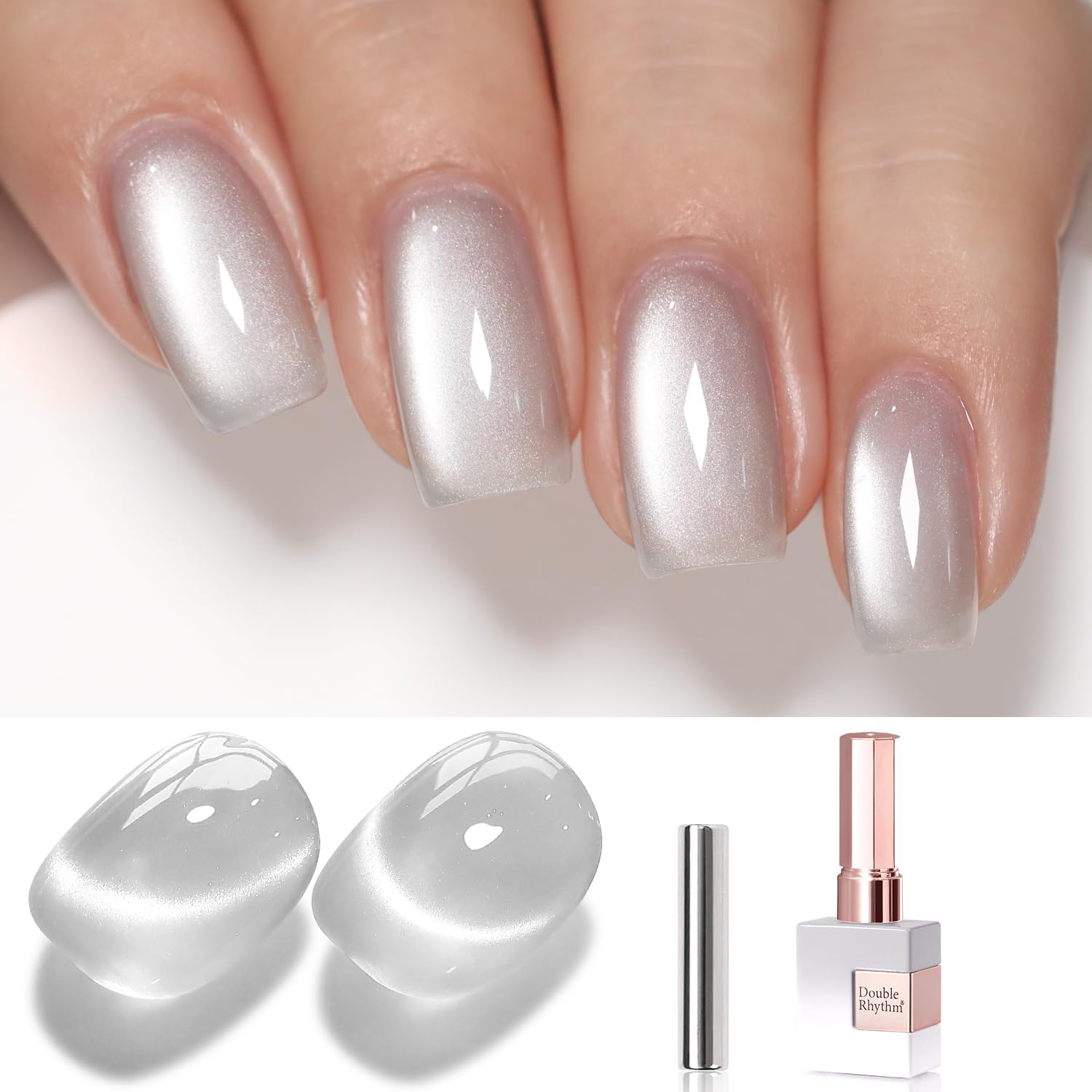 Double Rhythm esmalte gel ojo de gato 15 ml, base translúcida con brillo suave para uñas.