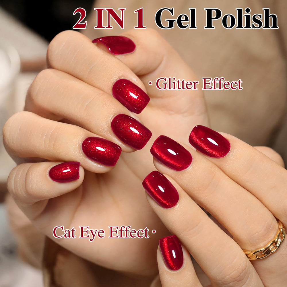 Esmalte gel ojo de gato Double Rhythm con brillo holográfico para bases.