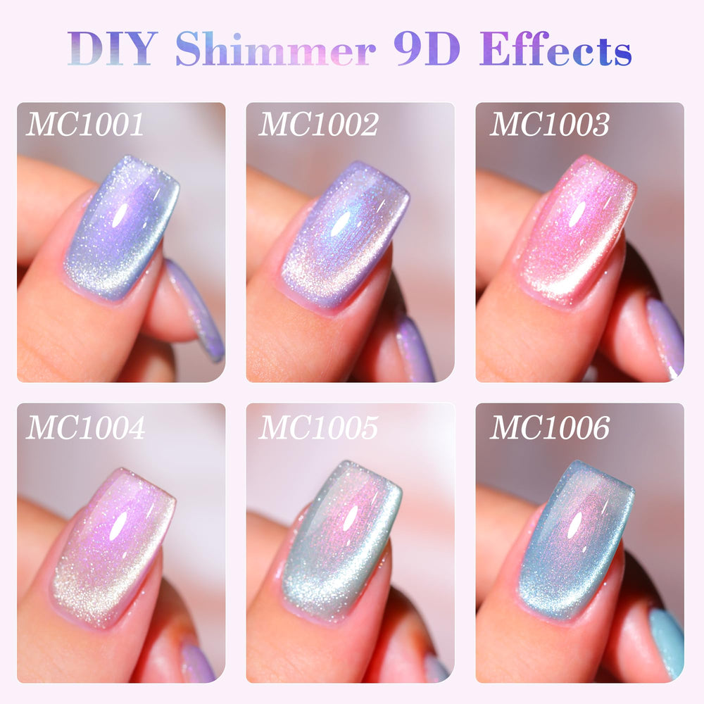 Esmalte gel para uñas de Double Rhythm en seis colores.