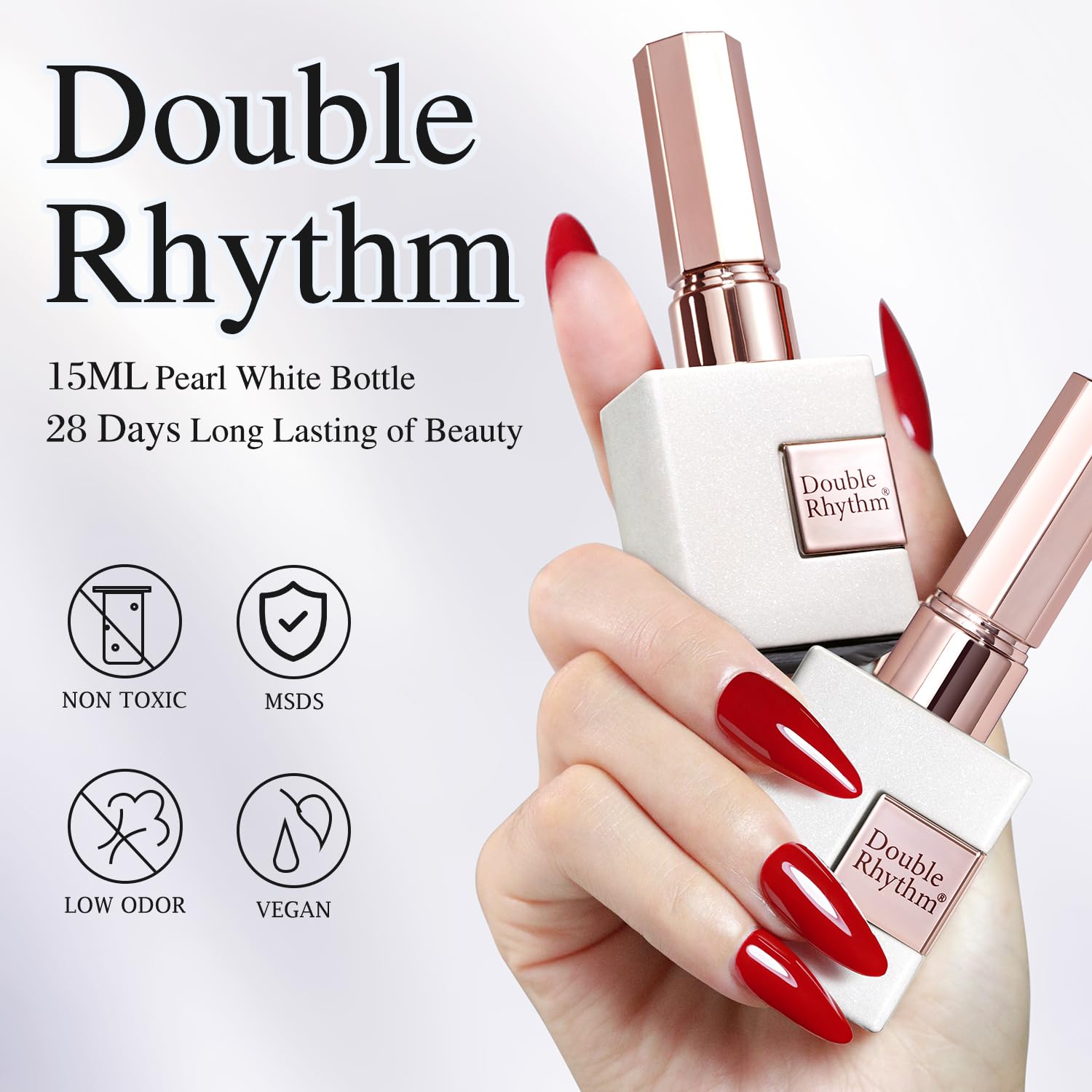Double Rhythm esmalte gel plateado con brillo cautivador en casa