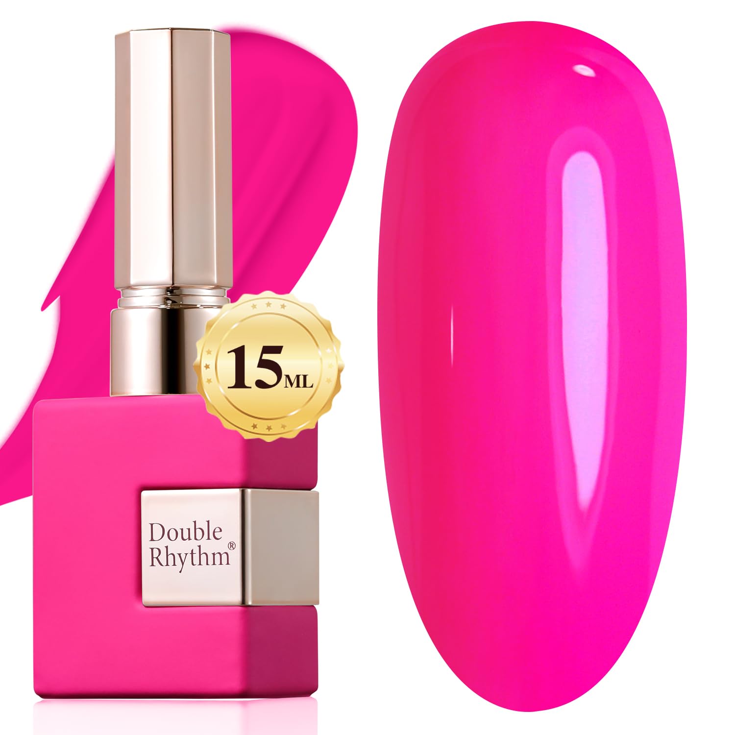 Double Rhythm esmalte gel rosa fucsia en botella 15 ml, brillo duradero para uñas.