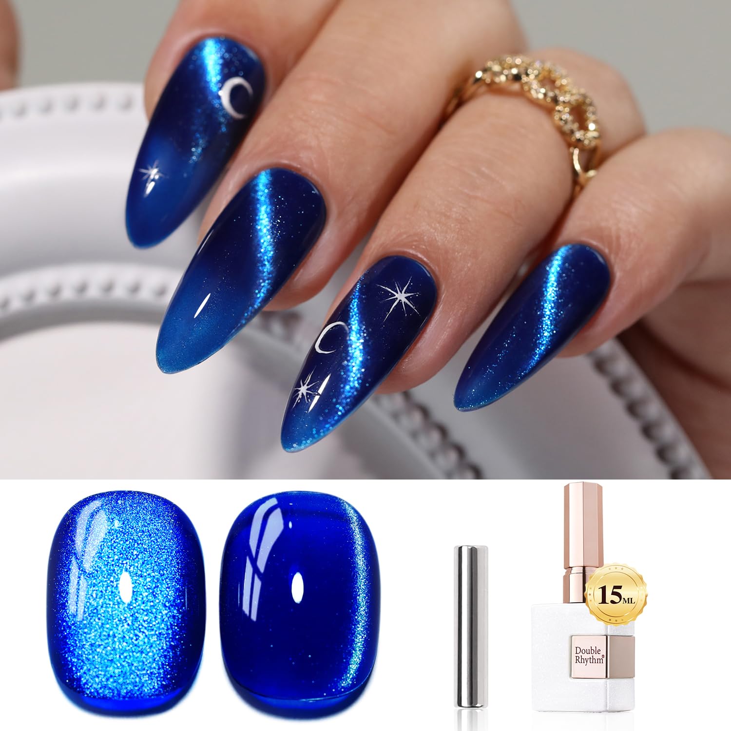 Double Rhythm gel ojo de gato 15ml con efecto magnético para uñas modernas.