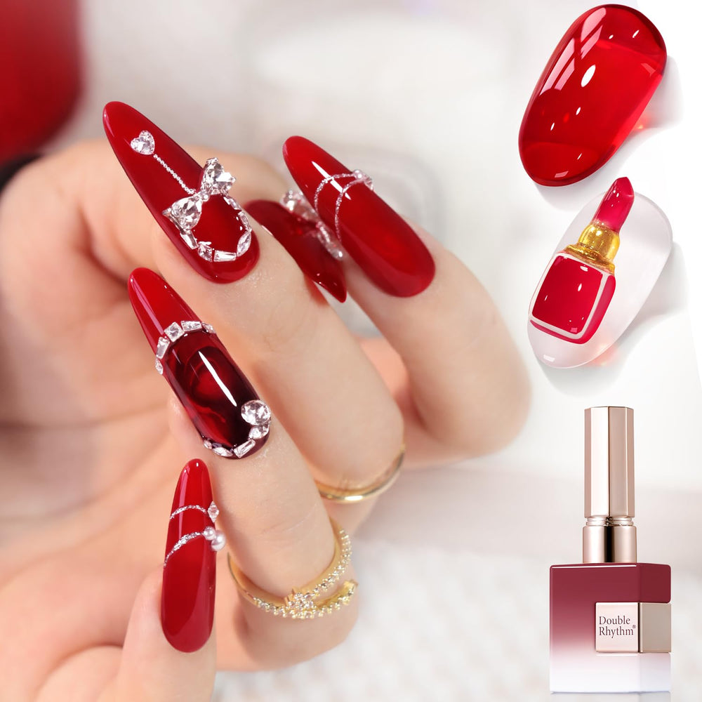 Gel translúcido Double Rhythm en botella de 15 ml para uñas neutras y elegantes.