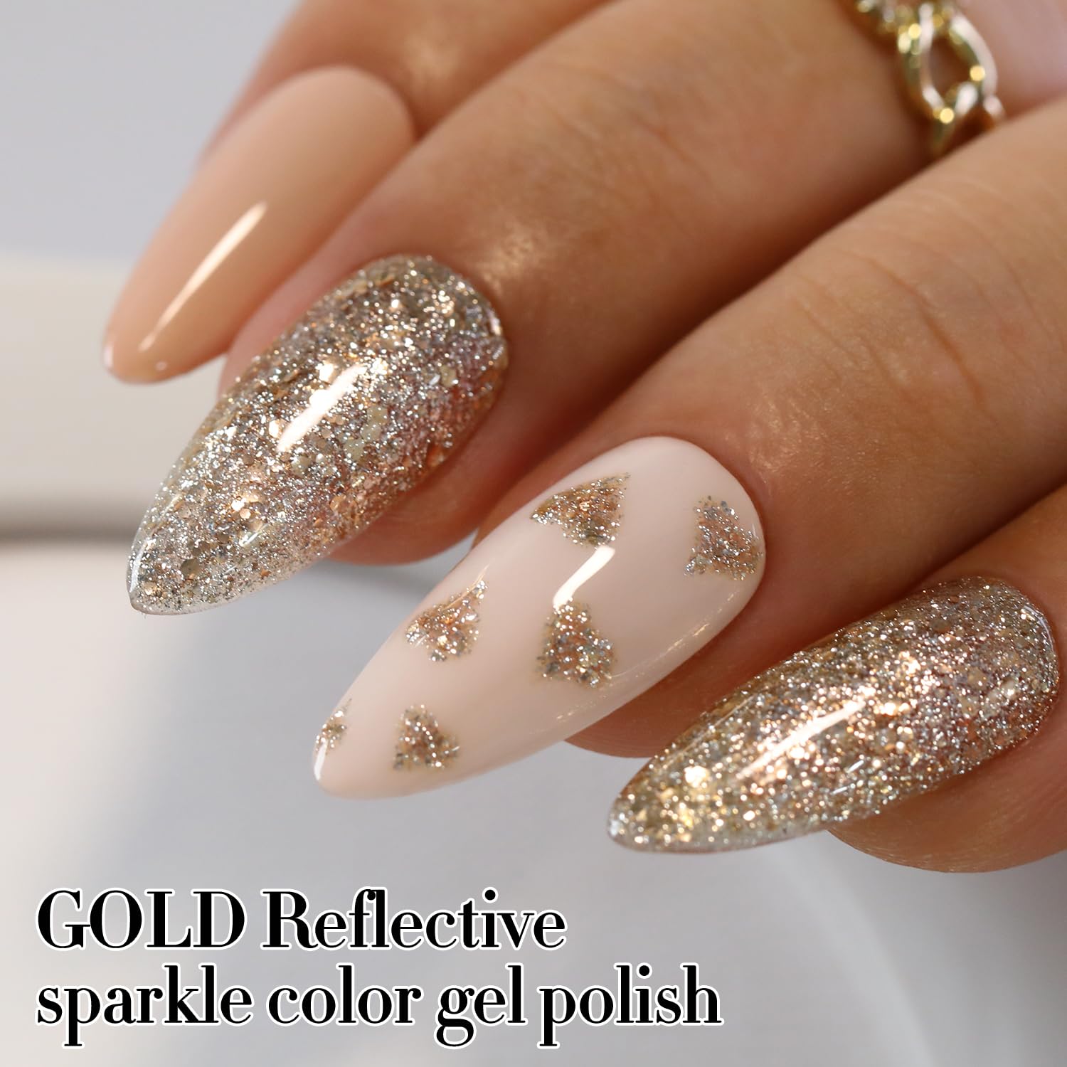 Double Rhythm gel uñas destellos holográficos para acabado brillante.