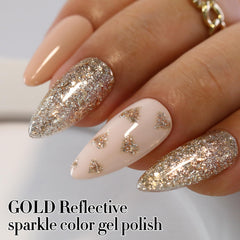Double Rhythm gel uñas destellos holográficos para acabado brillante.