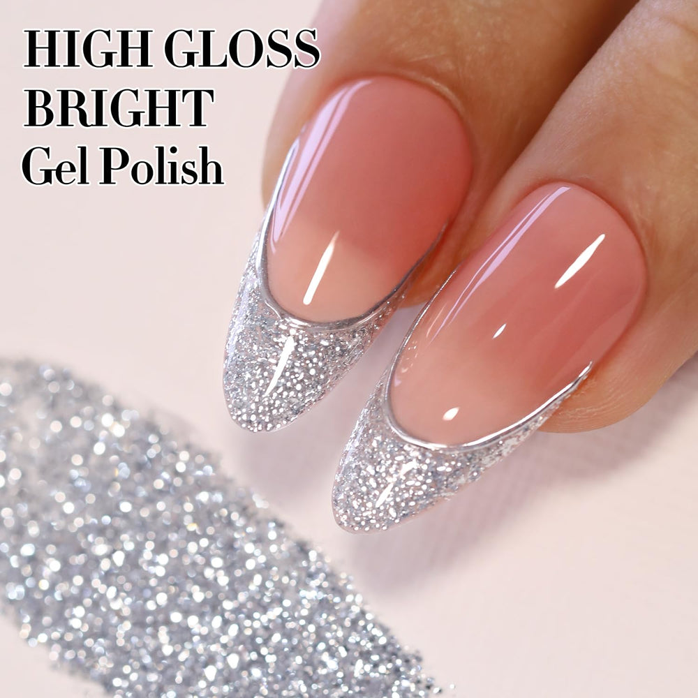 Double Rhythm gel uñas lentejuelas plateadas, uso diario