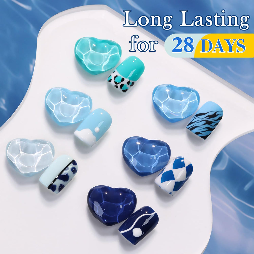 Double Rhythm nail art in progress with a glossy finish on nails