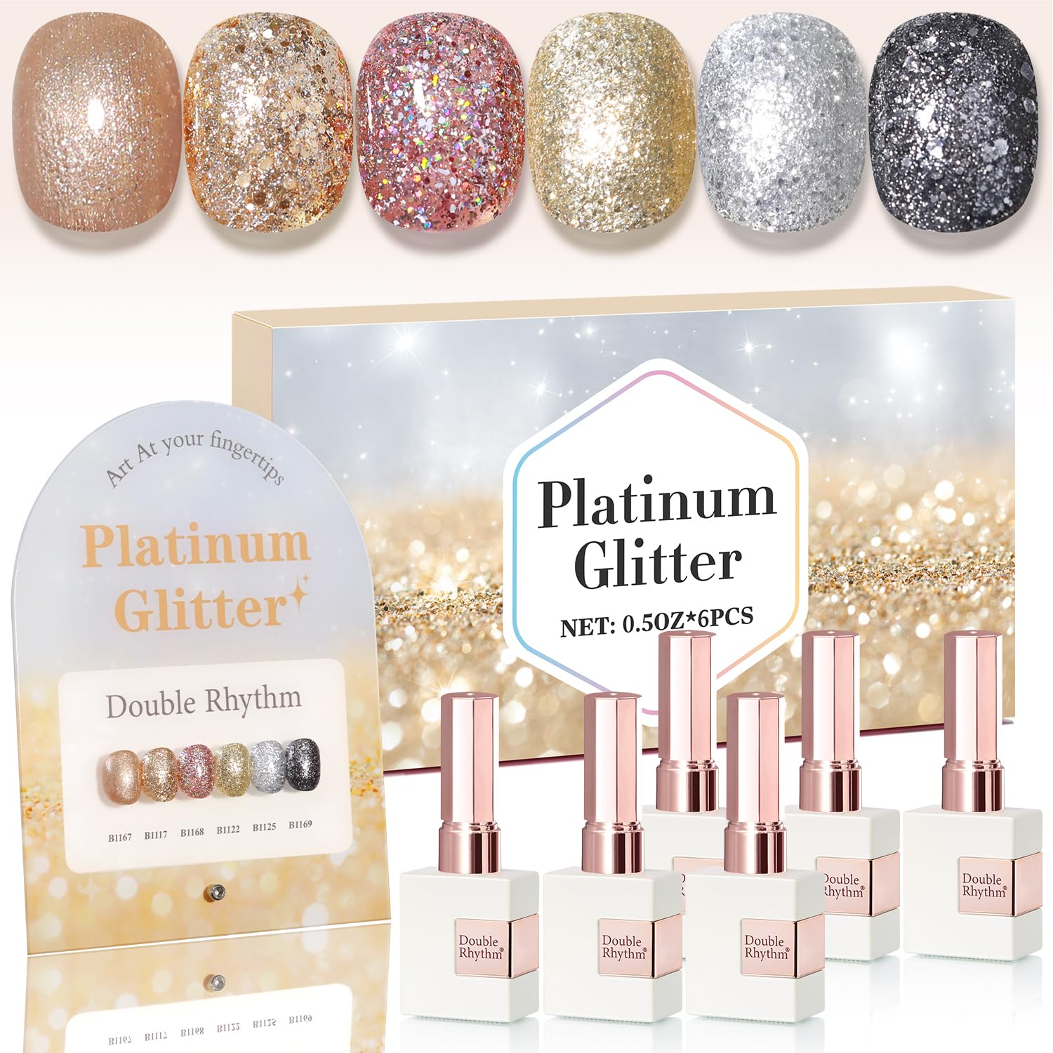 Polish gel de Double Rhythm en rosa oro, brillo duradero para uñas.