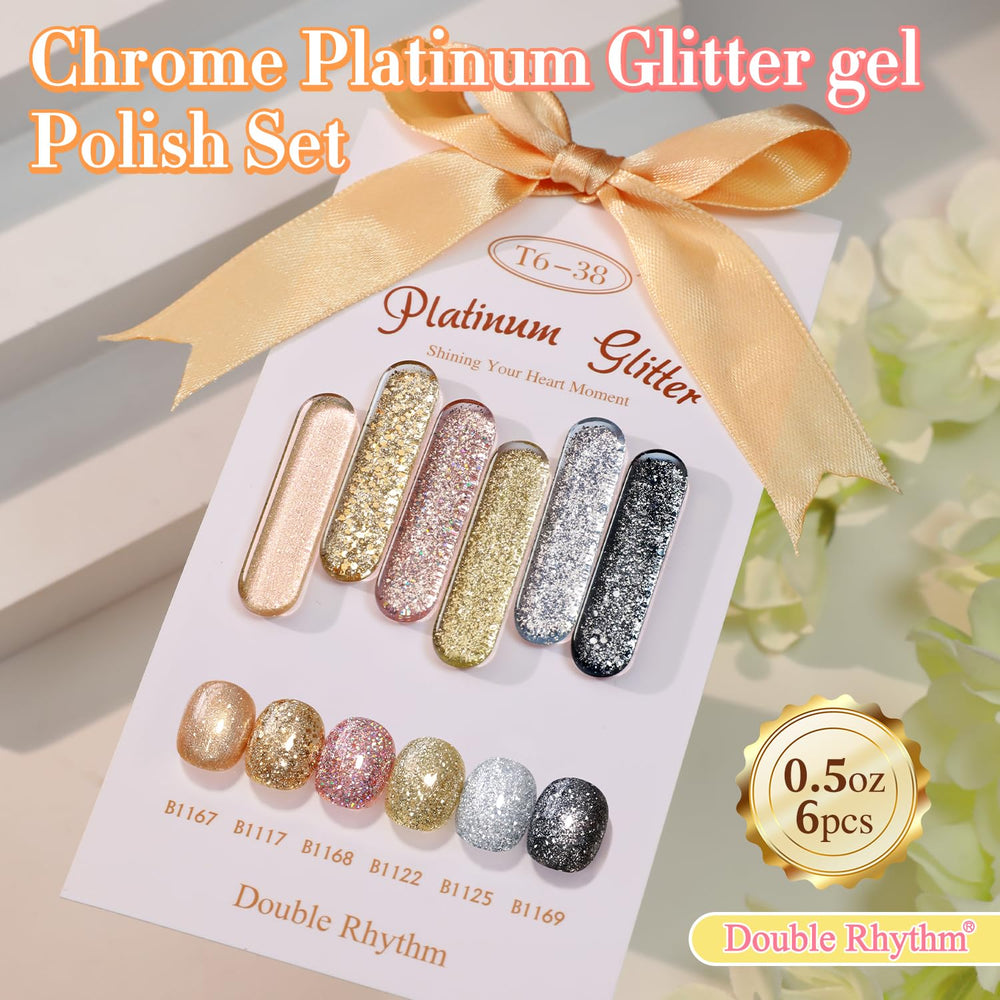Polish gel de Double Rhythm en plata, acabado reflectante para uñas brillantes.