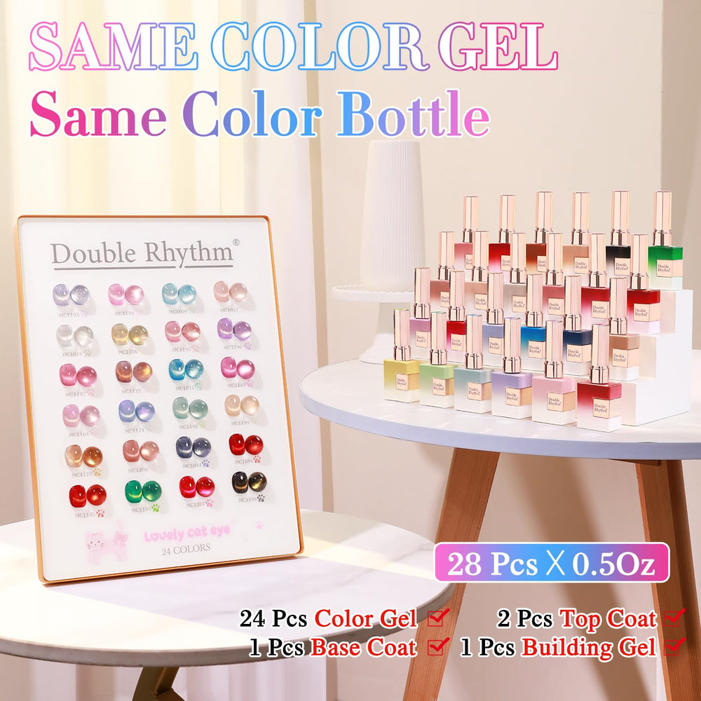 Kit œil-de-chat Double Rhythm, 28 pièces, base et top inclus.