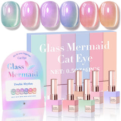 Double Rhythm vernis gel œil-de-chat ensemble 6, finitions étincelantes pour votre manucure à domicile.