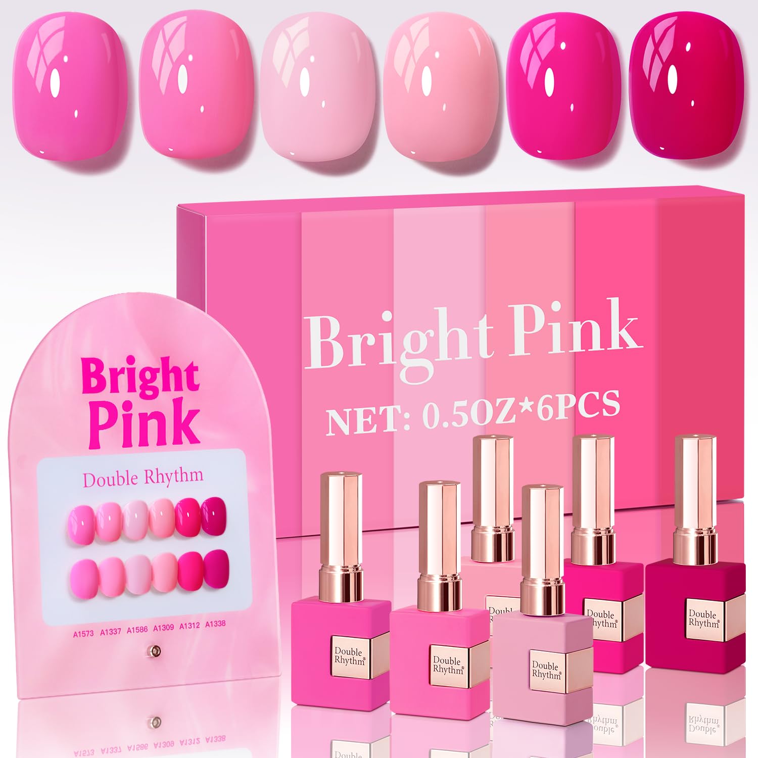 Double Rhythm vernis gel rose neon, flacon 15 ml, fini brillant et durable.