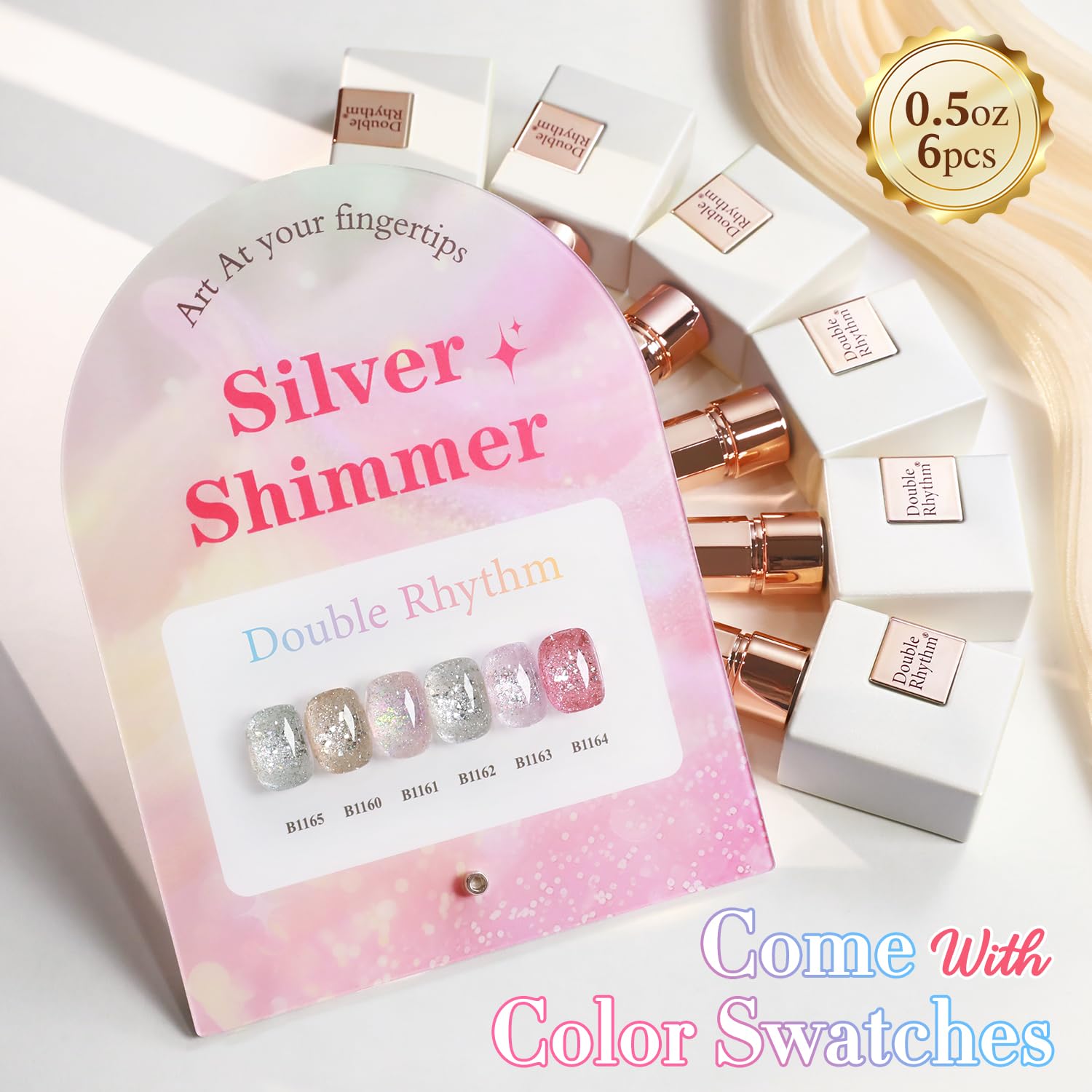 Vernis gel scintillant Or et Argent sur présentoir Double Rhythm