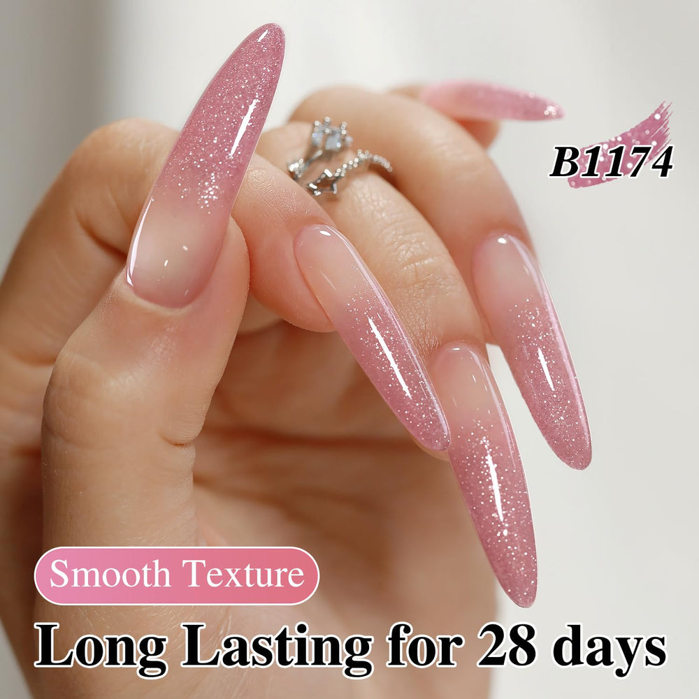 Double Rhythm acabado brillante y duradero con purpurina gel.