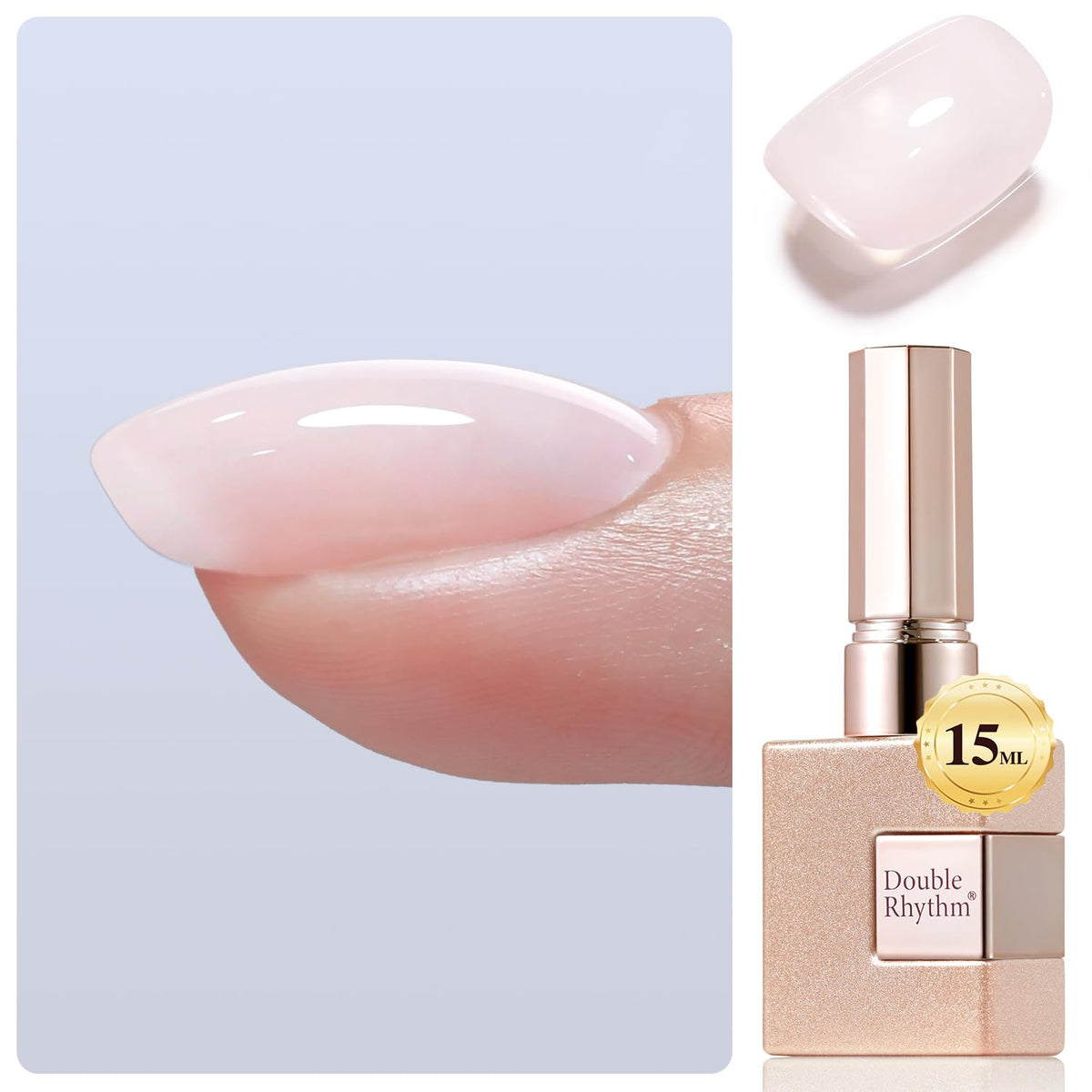 Botella Double Rhythm gel 8-en-1 para resistencia y estructura duradera en uñas.