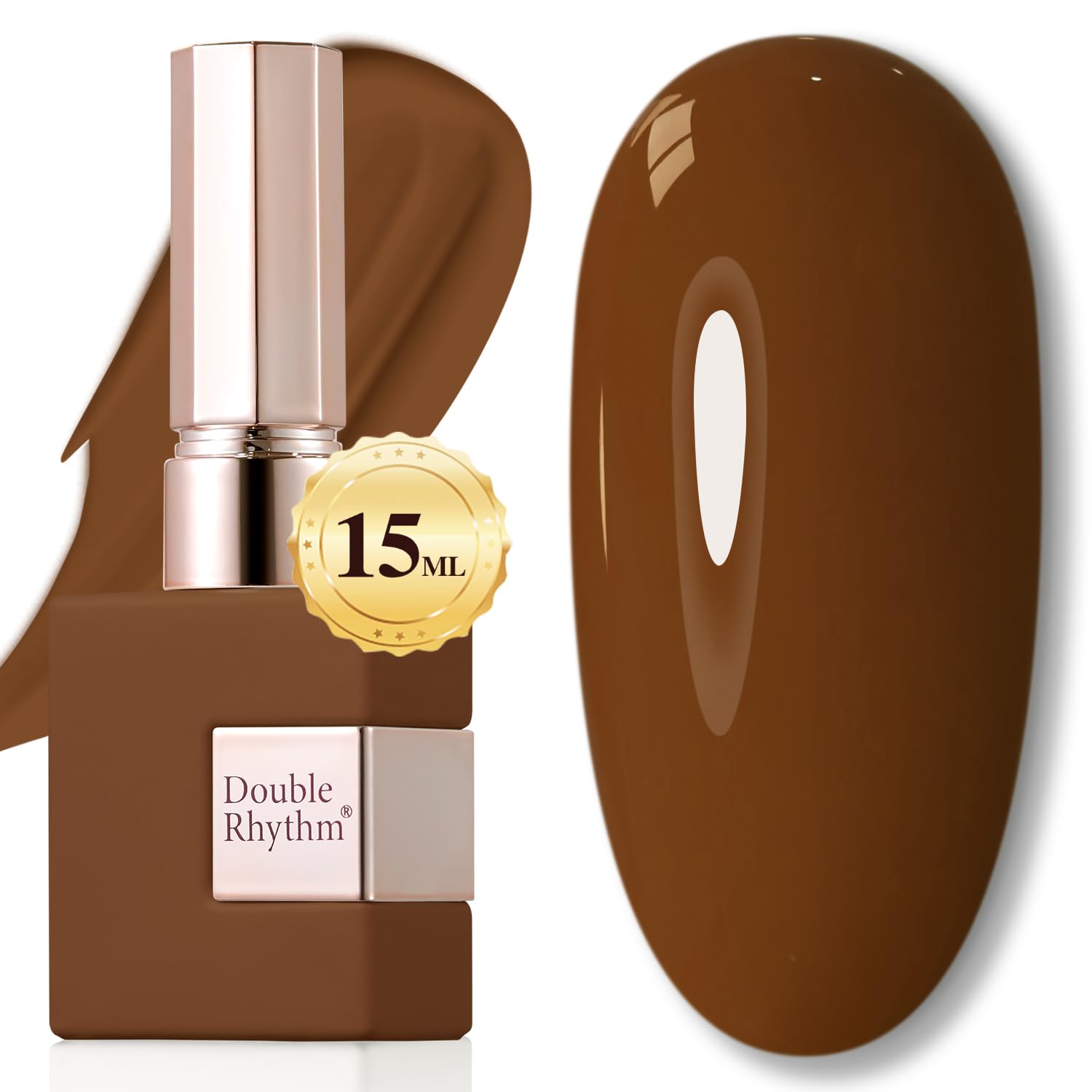 Doublerhythm Esmalte gel 15ml en botella marrón, listo para un acabado suave y elegante.
