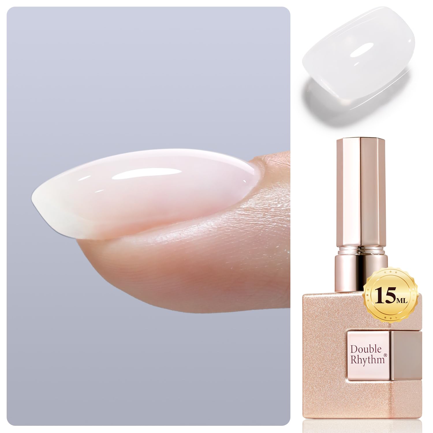 Double Rhythm esmalte gel blanco lechoso en bote para acabado suave y brillante.