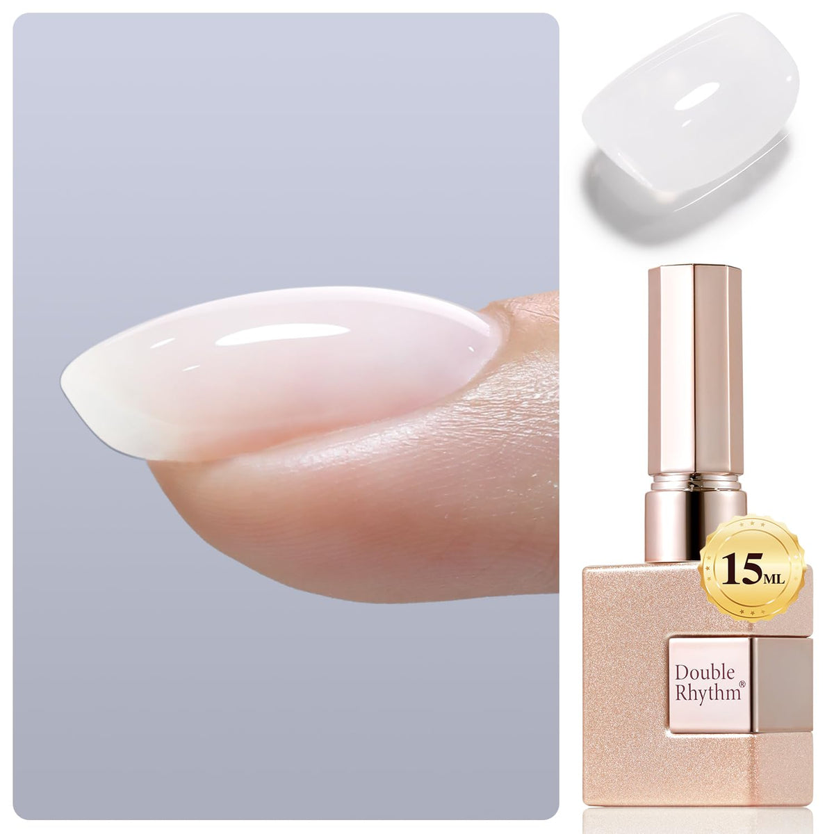 Double Rhythm esmalte gel blanco lechoso en bote para acabado suave y brillante.