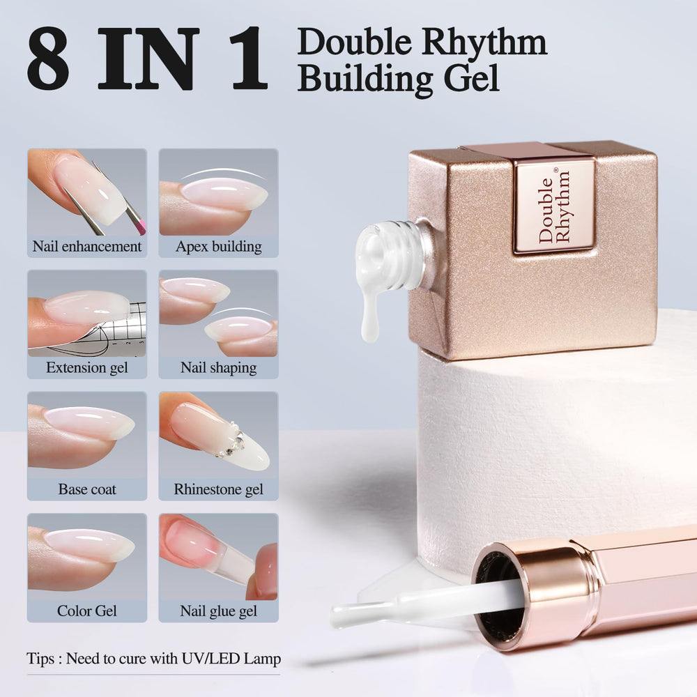 Double Rhythm gel elastico para uñas facilita extensiones y modelado.