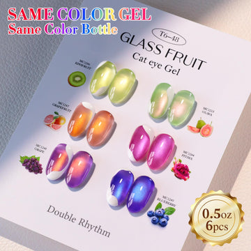 Set de 6 esmaltes gel con efecto ojo de gato para uñas, colores consistentes y pigmentación intensa.