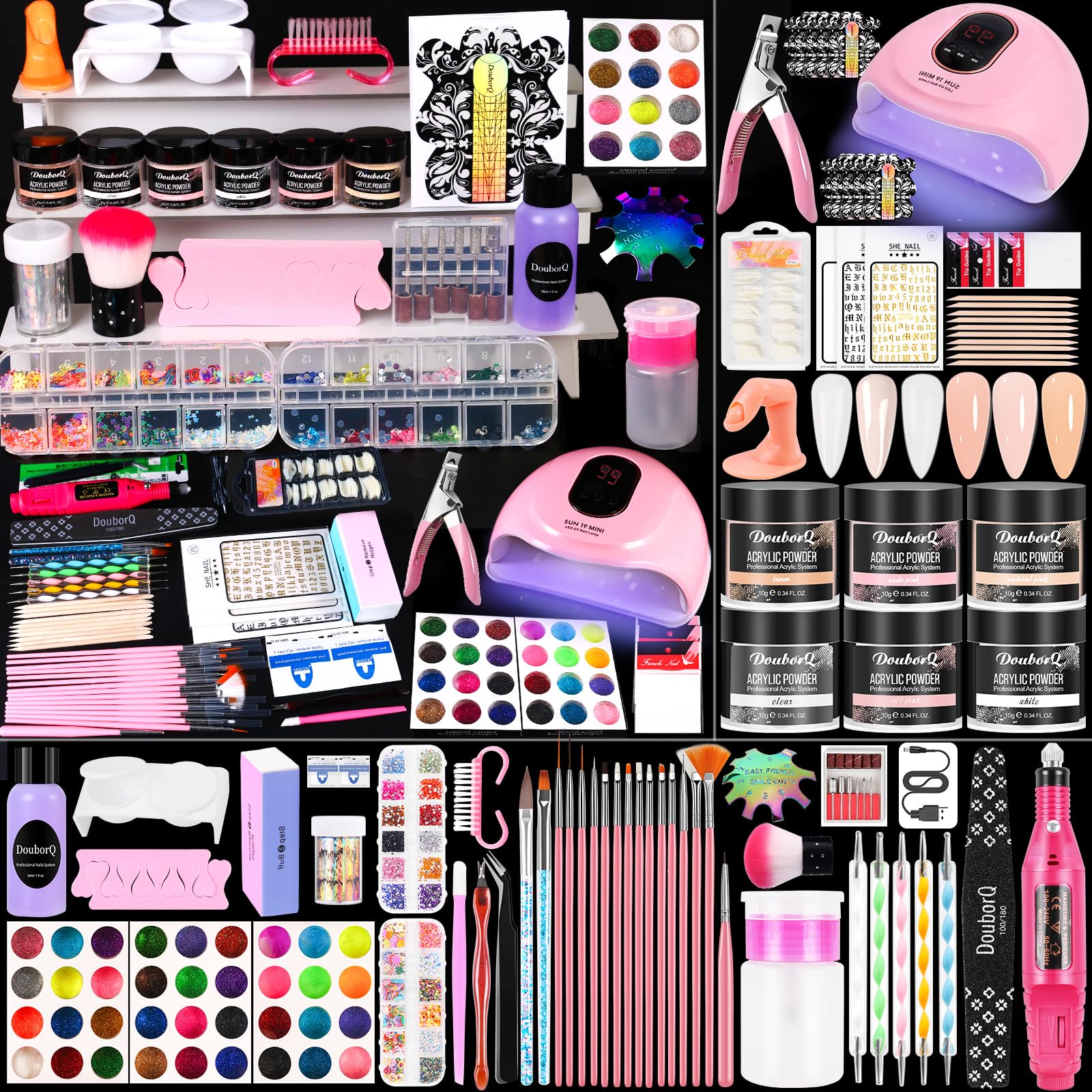 DouborQ kit acrilico: taladro y luz UV para uñas.