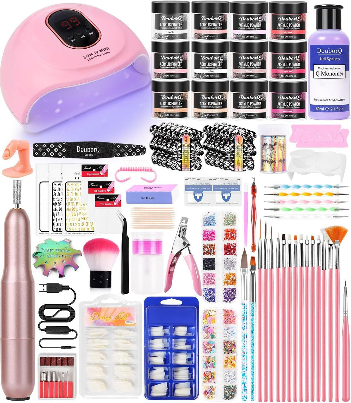 DouborQ kit acrilico: lámpara de uñas para secado rápido