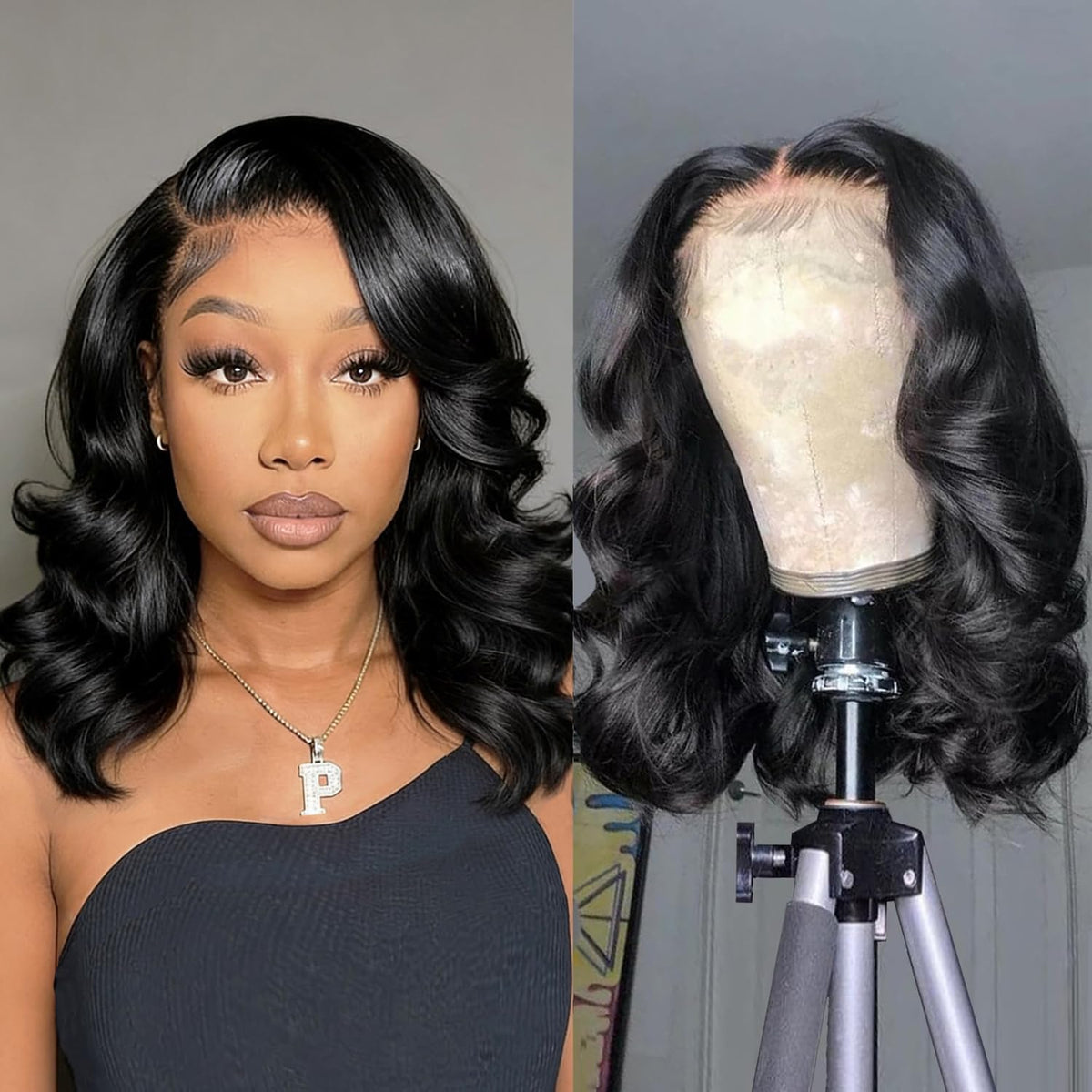Douyin bob natural con encaje frontal 14 pulgadas, negro natural, para estilos diarios.