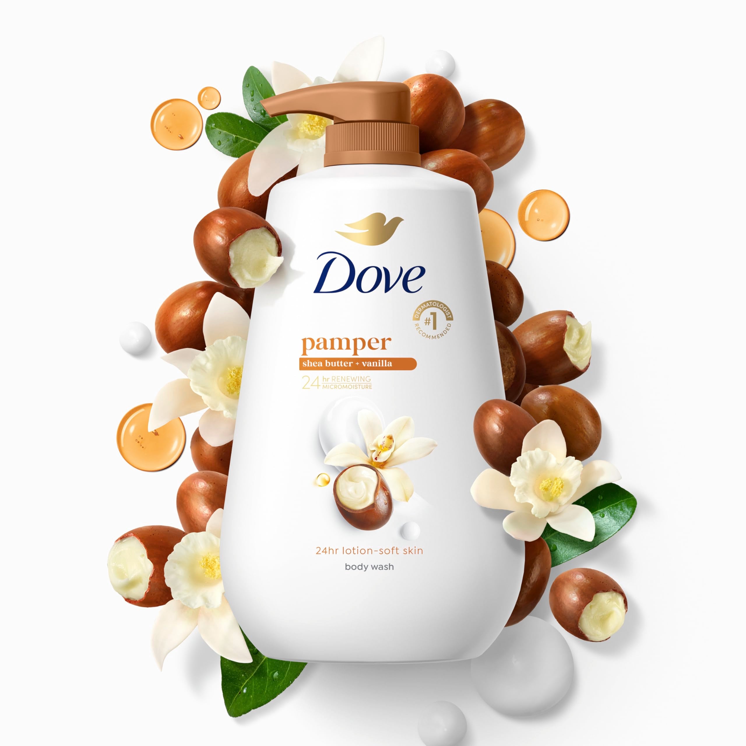 Dove 24 horas de hidratación con microgotas para piel suave.