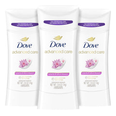 Dove Advanced Care bâton nenuphar-sakura, flacon visuel avec parfum délicat et fraîcheur durable.