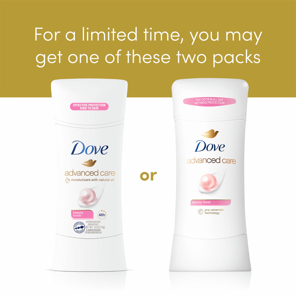 Dove Advanced Care Beauty Finish Pro-Ceramide Technology supports skin barrier.