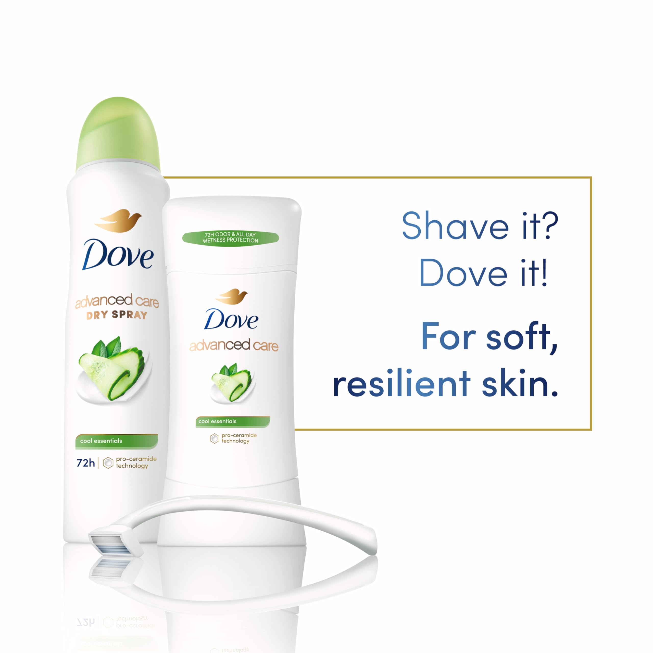 Dove Advanced Care Barra Pro-Ceramida, fórmula suave que cuida la barrera cutánea.