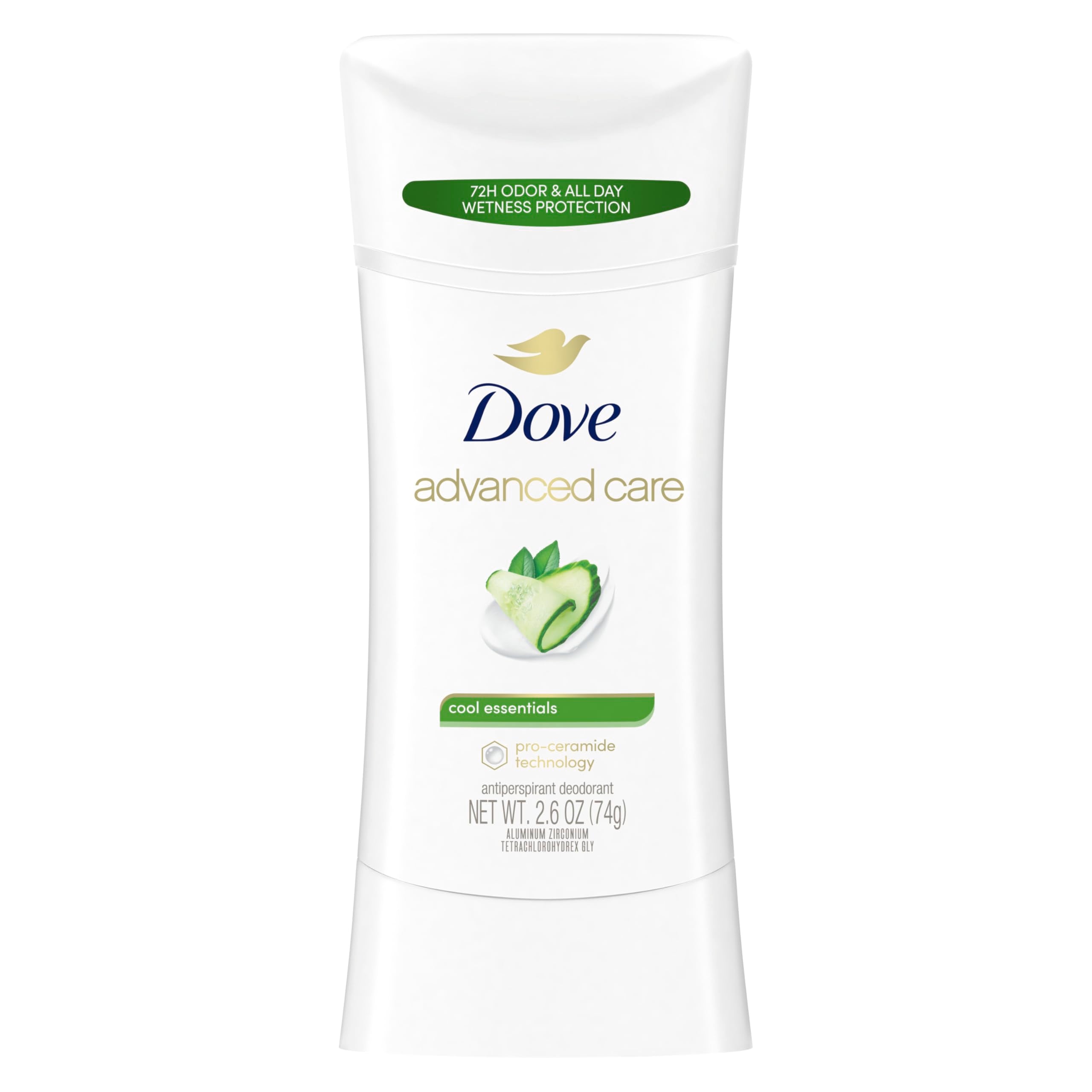 Dove Advanced Care Desodorante Stick, cuidado suave para axilas con fragancia fresca.