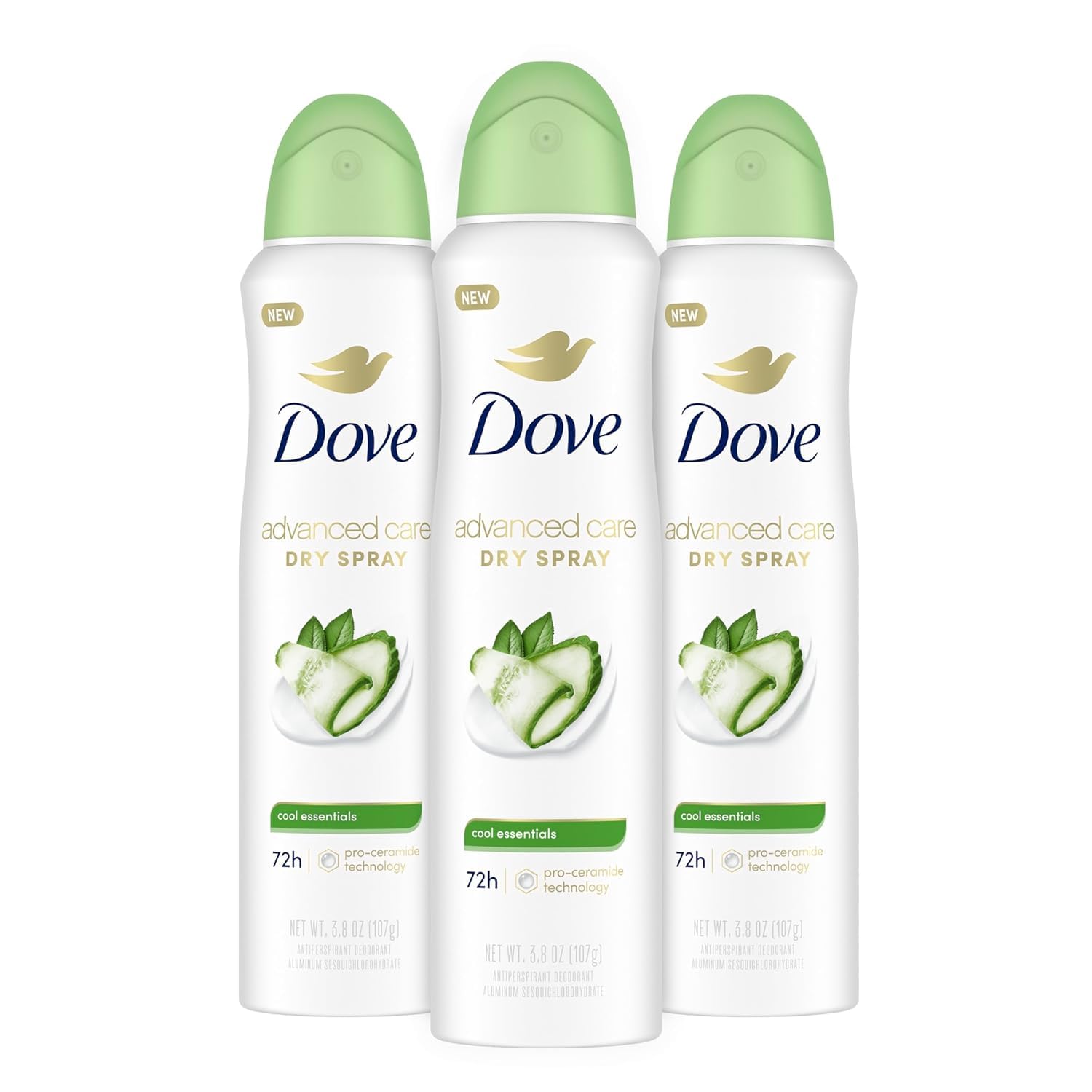 Dove Advanced Care Cool Essentials en lata, spray seco suave para axilas.