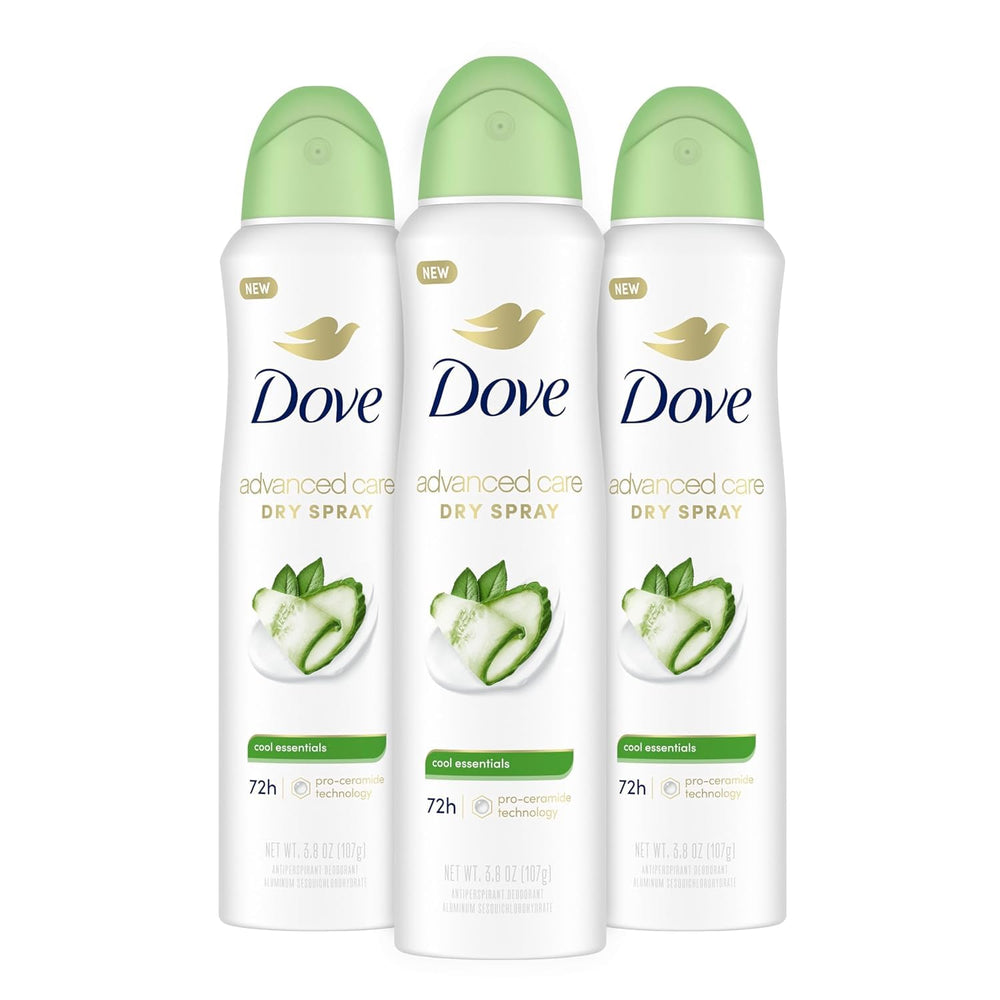 Dove Advanced Care Cool Essentials en lata, spray seco suave para axilas.